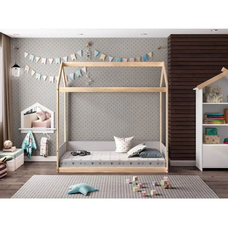Mini Cama Montessoriano Casinha Garden com Colchão Natural/Branco - Casatema