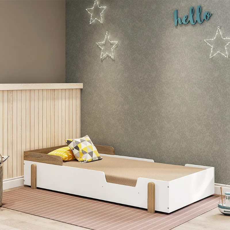 Cama Casatema Montessoriana Mundo Mágico Branco/Natural 39 cm 193 99 Cama Montessoriana Mundo Mágico com Madeira Eucalipto Branco/Natural - Casatema