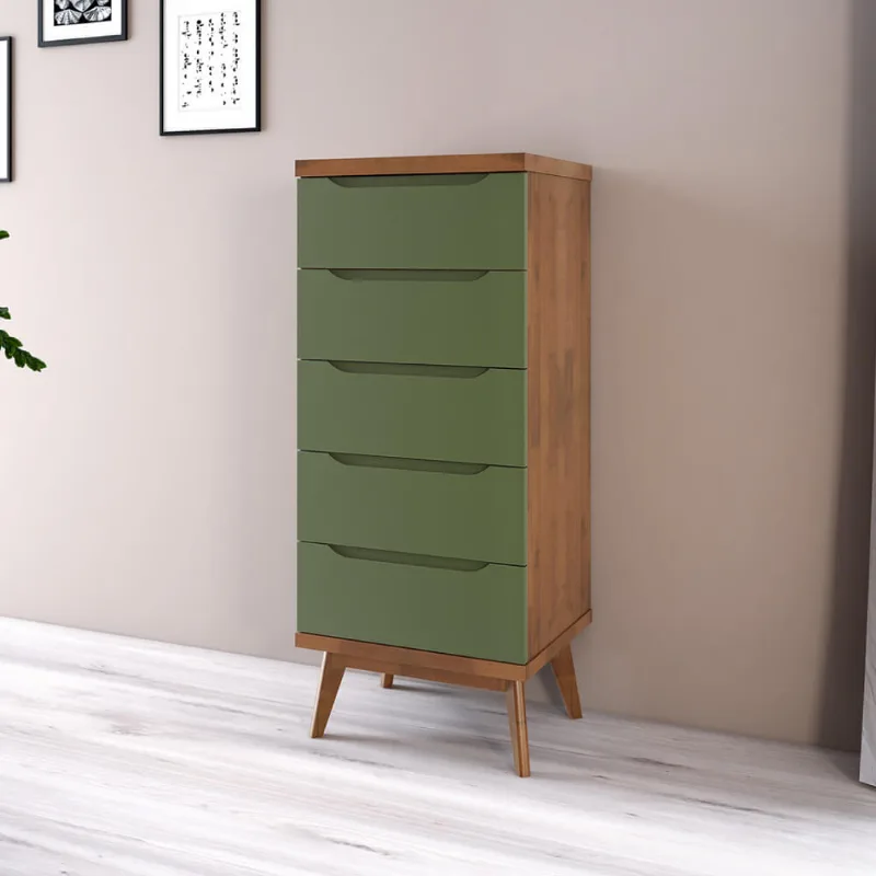 Cômoda Celeste com 5 Gavetas - Pinhão/Verde Musgo