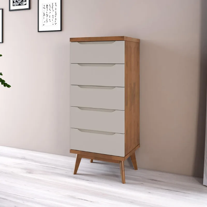 Cômoda Celeste com 5 Gavetas - Pinhão/Fendi