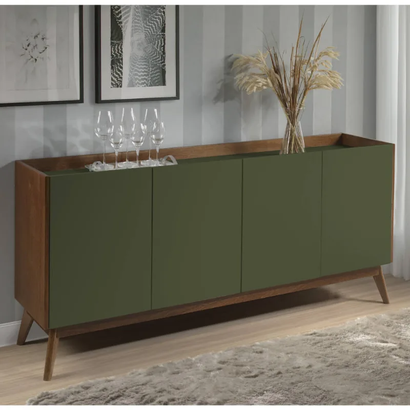 Buffet Elohin com 4 Portas - Pinhão/Verde Musgo