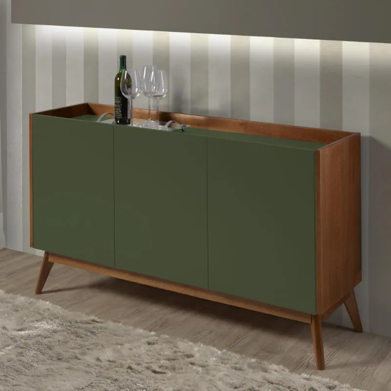 Buffet Elohin com 3 Portas - Pinhão/Verde Musgo