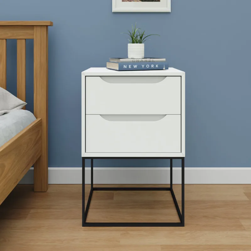 Mesa de Cabeceira Celina com 2 Gavetas - Branco/Preto