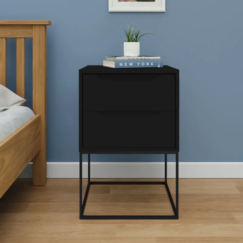 Mesa de Cabeceira Celina com 2 Gavetas - Preto