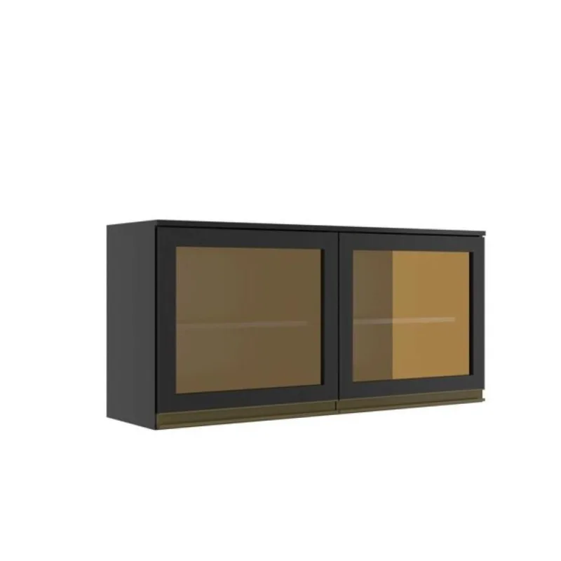 Armário Aéreo p/Cozinha 120CM 2 Portas MDP Porta Vidro Preto - OUTRAS MARCAS - Móveis