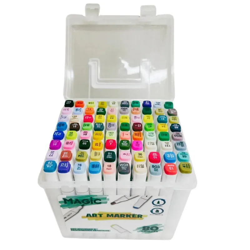 Kit Caneta Marcador Ponta Dupla 80 Cores Com Estojo Magic - LC - Presentes