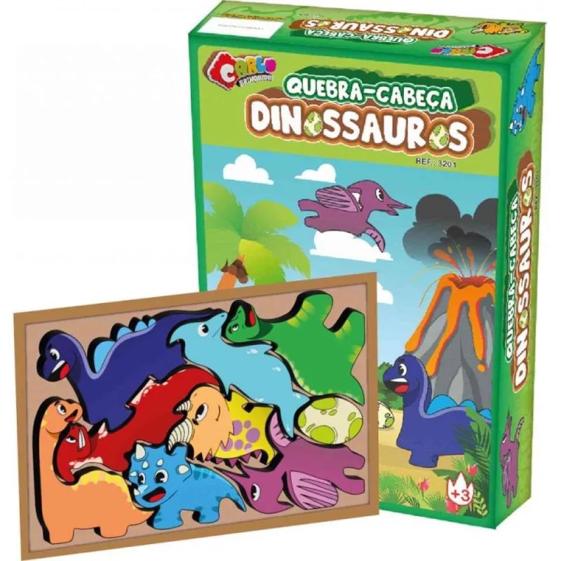 QUEBRA-CABECA Madeira Encaixe Dinossauros 9PECAS - Carlu