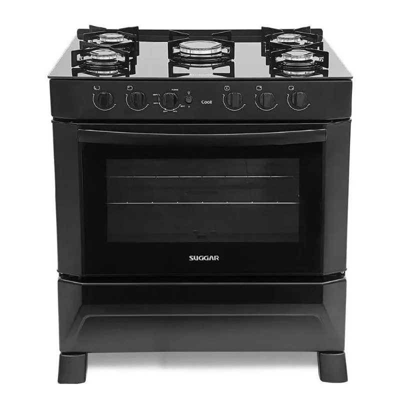 Fogão Cook 5 Bocas Piso Suggar Preto Bivolt Bivolt