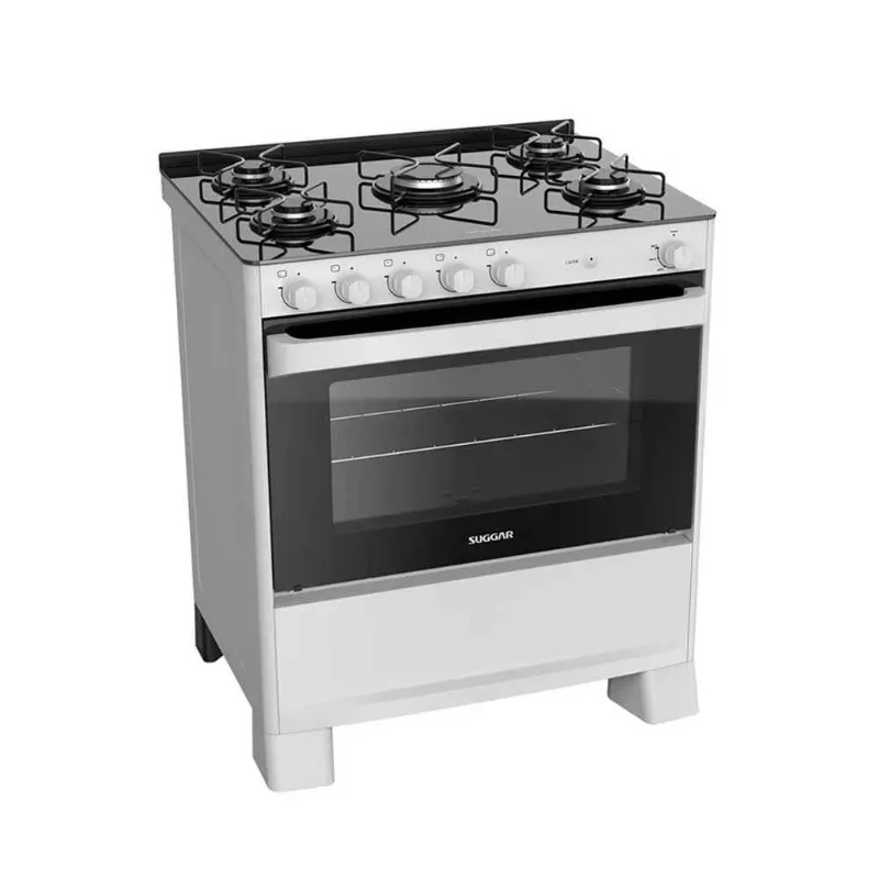 Fogao 5 Bocas De Piso Cook Mesa De Vidro Branco Bivolt Bivolt - Suggar