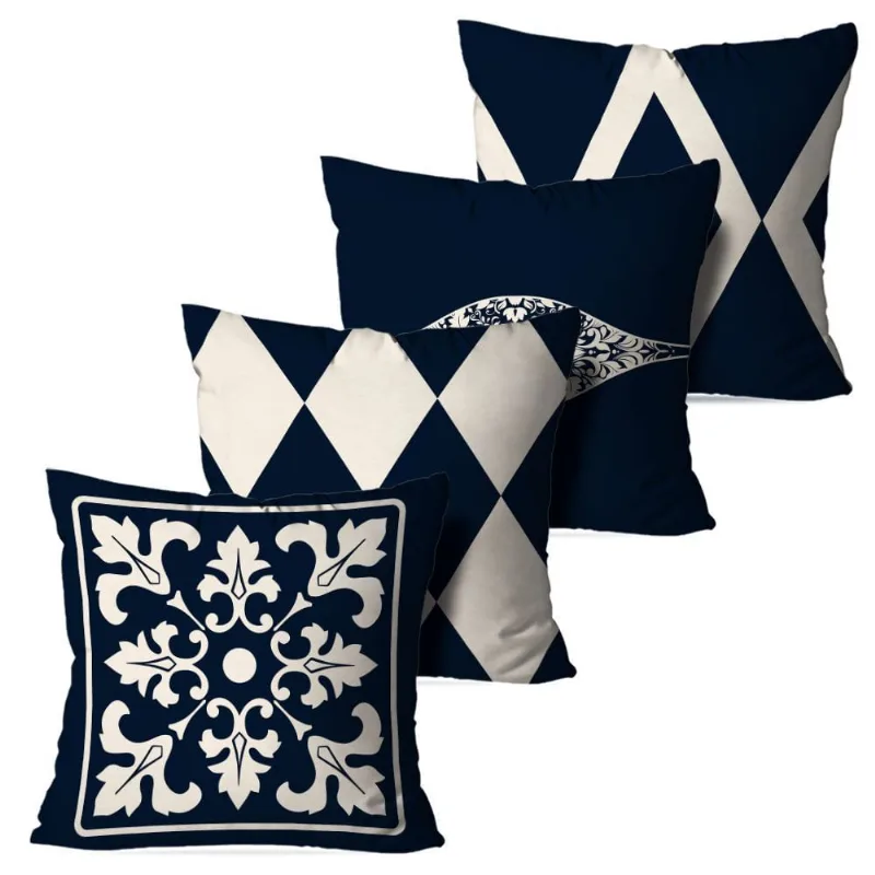 Kit 4 Capas Almofadas Decorativas Monaco Marinho 45x45cm
