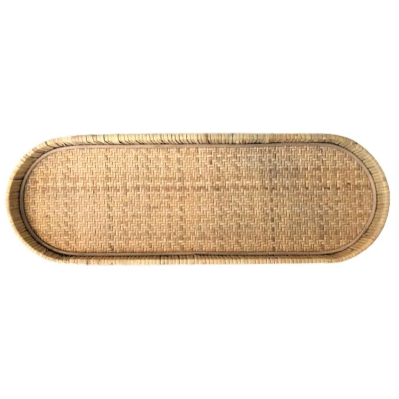Bandeja De Rattan E Madeira 60x20cm