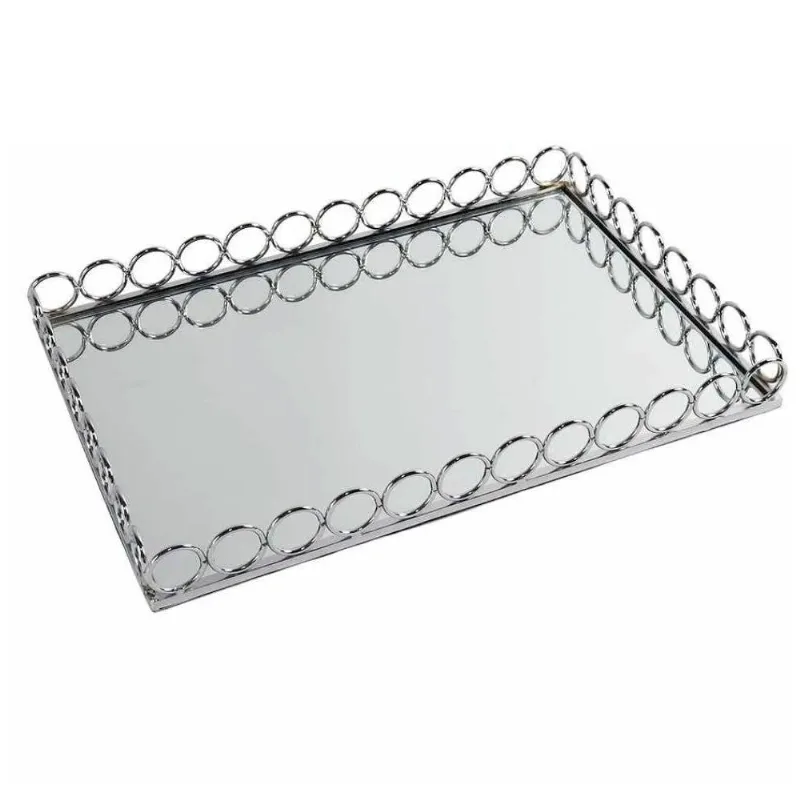 Bandeja Decorativa Retangular Prata Com Espelho 36cm - Btc