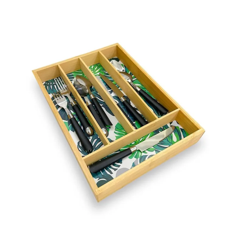 Porta Talheres Com Divisórias De Bambu Marrom Verde - Não Disponível - Utilidades Domesticas