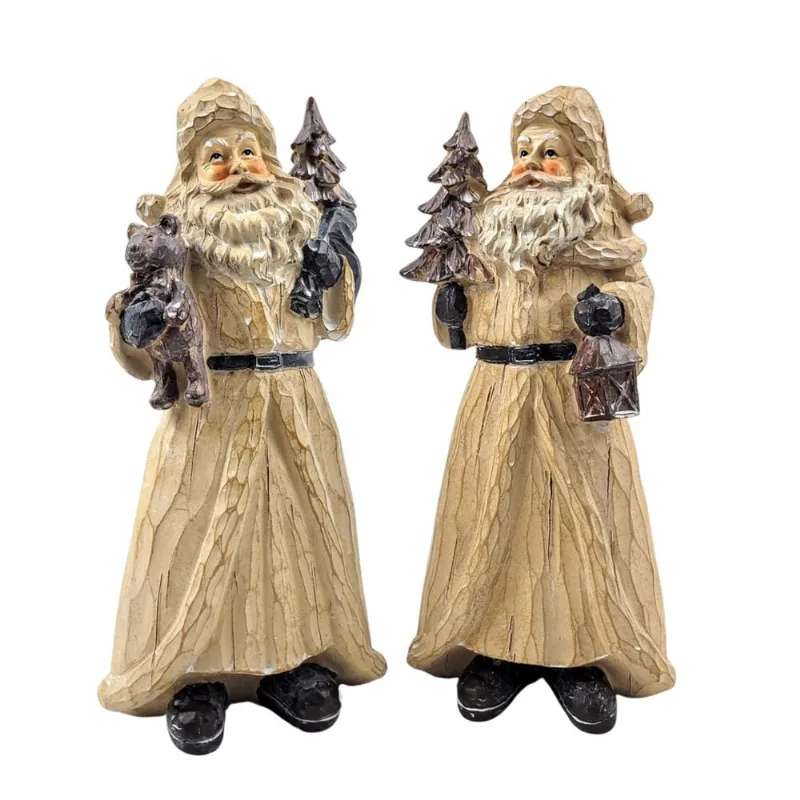 Kit 2 Papai Noel Em Resina Decoração Natal Santa Claus