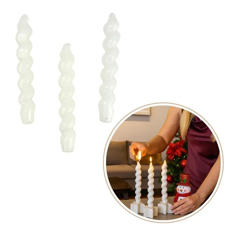 Kit 3 Vela Torcida Branca Parafina Espiral 20cm Decoração