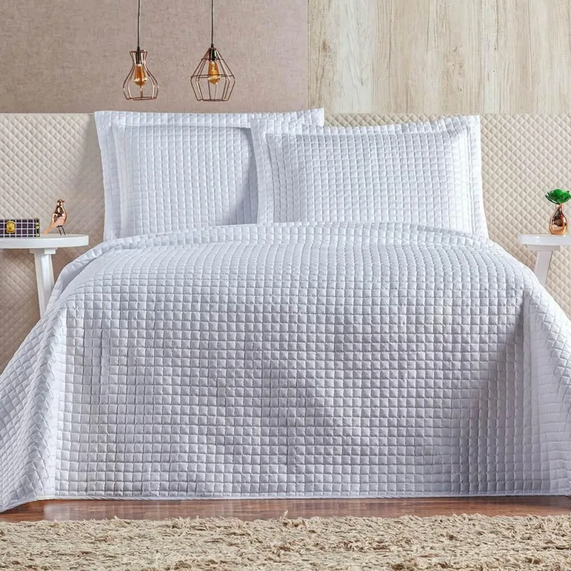 Cobre Leito Queen Plata Percal 200 Fios 3 Peças - Branco - 100% Poliéster - CASA MODELO E TÔ DECORANDO