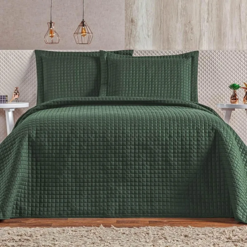 Cobre Leito Queen Plata Percal 200 Fios 3 Peças - Verde Militar - 100% Poliéster - CASA MODELO E TÔ DECORANDO