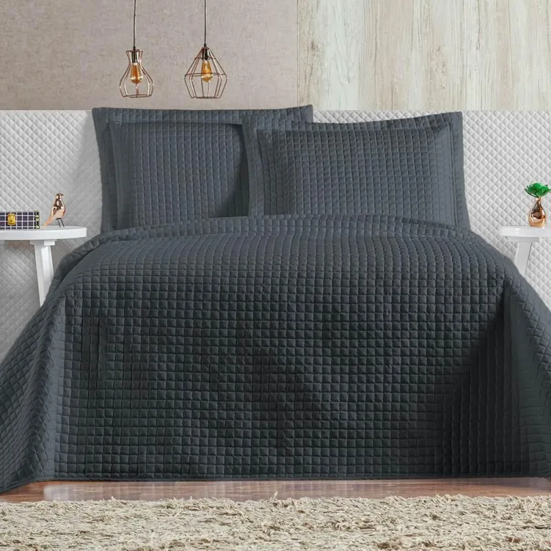 Cobre Leito Queen Plata Percal 200 Fios 3 Peças - Topazio - 100% Poliéster - CASA MODELO E TÔ DECORANDO