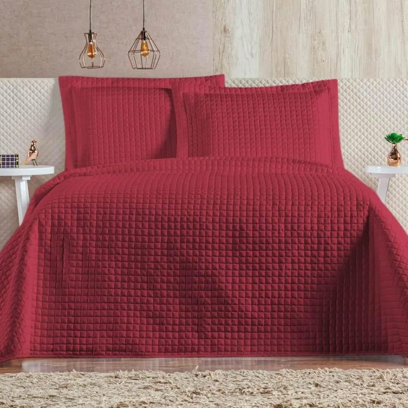 Cobre Leito Queen Plata Percal 200 Fios 3 Peças - Vermelho - 100% Poliéster - CASA MODELO E TÔ DECORANDO