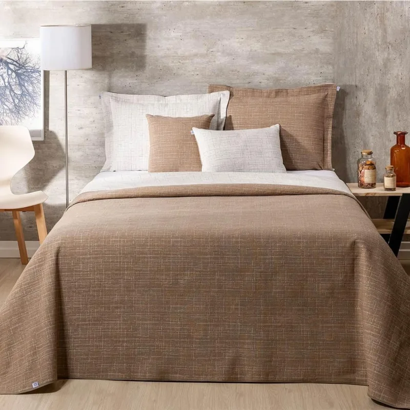 Colcha Queen Jacquard Dual Dupla Face 5 Peças - Bege - CASA MODELO E TÔ DECORANDO