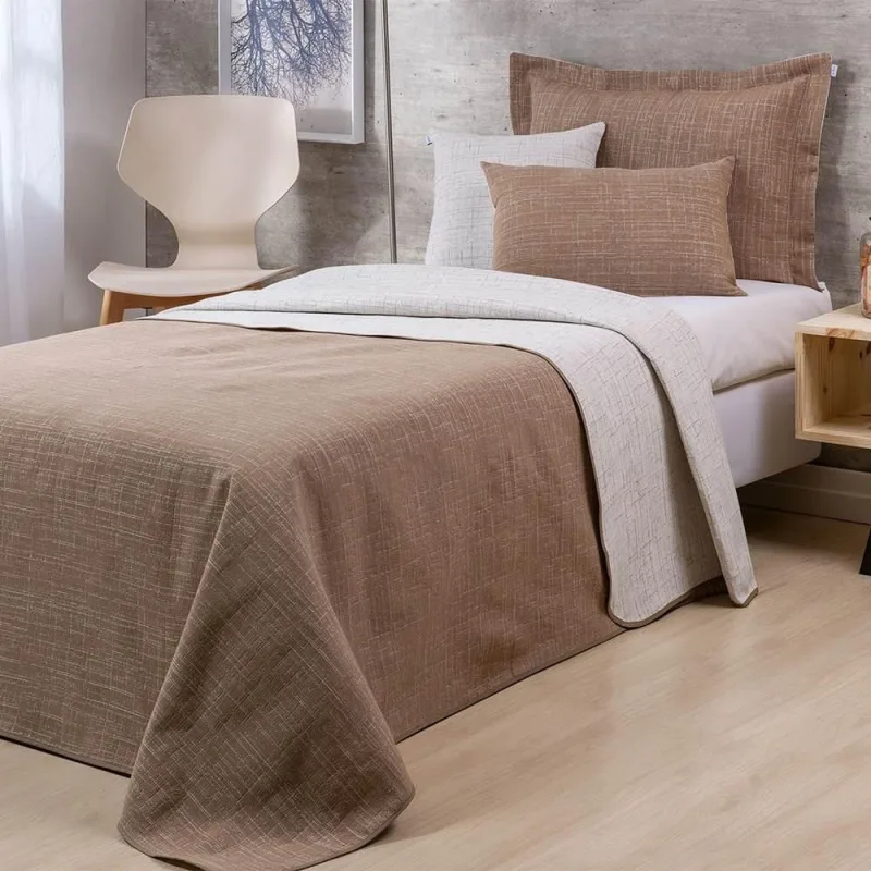 Colcha Solteiro Jacquard Dual Dupla Face 4 Peças - Bege - CASA MODELO E TÔ DECORANDO - Cama, Mesa E Banho