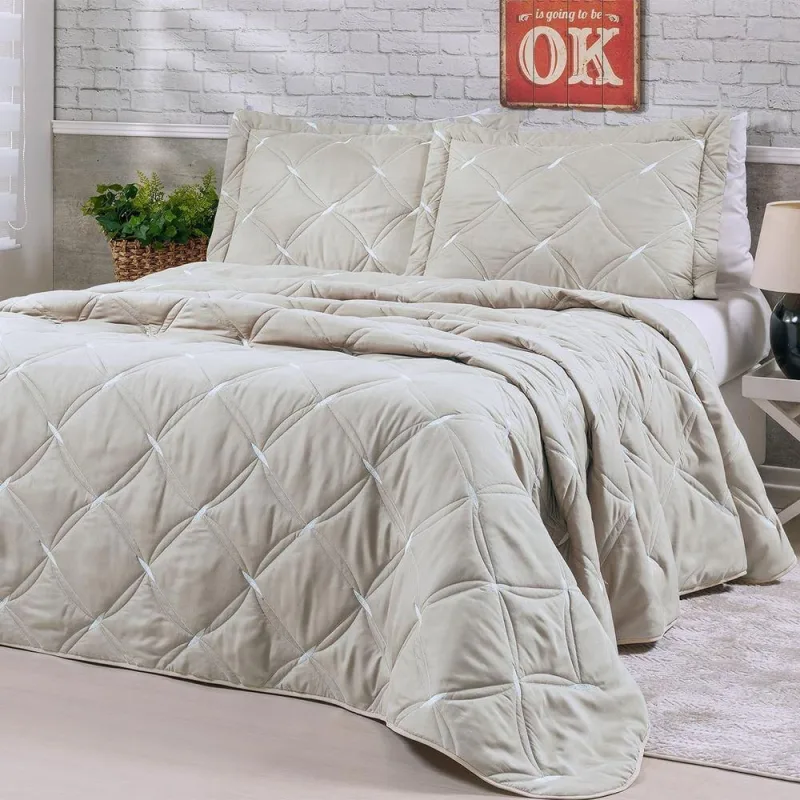 Cobre Leito Queen Unique 200 Fios Bordado 3 Peças Avela - OUTRAS