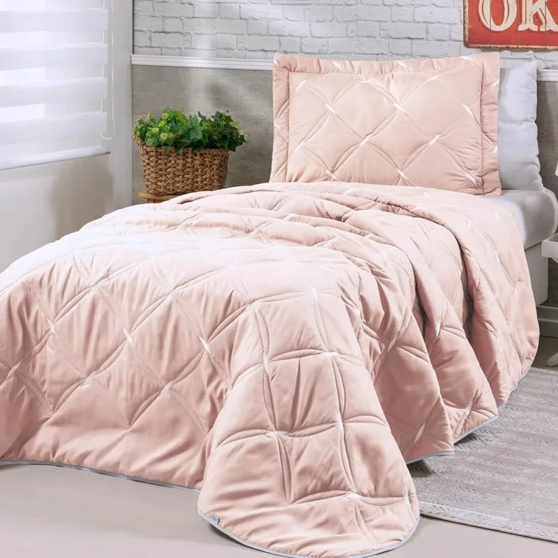 Cobre Leito Solteiro Unique 200 Fios Bordado 2 Peças - Rose - CASA MODELO E TÔ DECORANDO