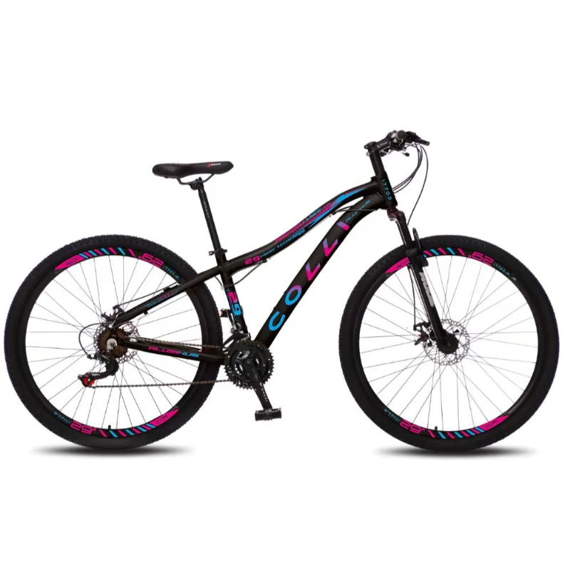 Bicicleta Colli Alumínio Urbana Trilha 21 Marchas Aro 29 Aero Suspensão Dianteira Preto Rosa Azul