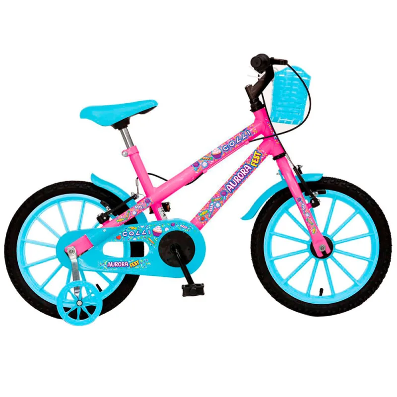 Bicicleta Colli Aurora Fest 16 Rosa Neon com Cestinha - COLLI - Bazar