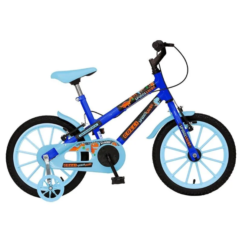 Bicicleta Infantil Colli Spinossauro Aventuras Aro 16 Quadro Dupla Suspensão, Tamanho 12, Freio V-Break, Azul