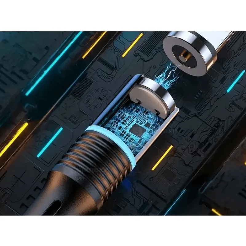 Cabo Carregador Trançado Magnético Usb 3 Em 1 Imã 1 Metro