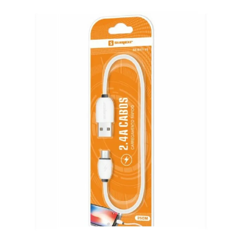 Cabo Carga Rápido Sumexr Cabo Micro USB SX B111 V8 2.4A 25cm 1 Unidade