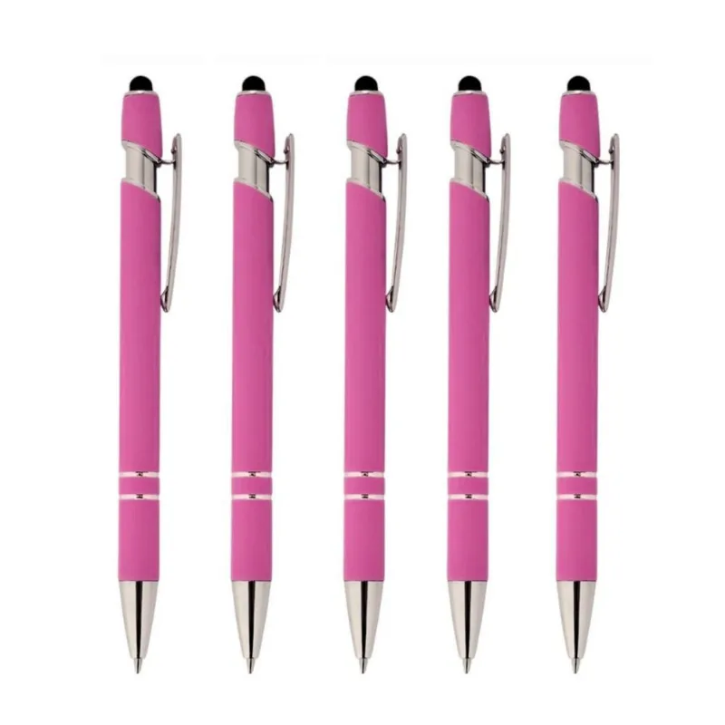 Kit 5 Canetas Metálicas Touch Esferográfica 2 Em 1- Elegante