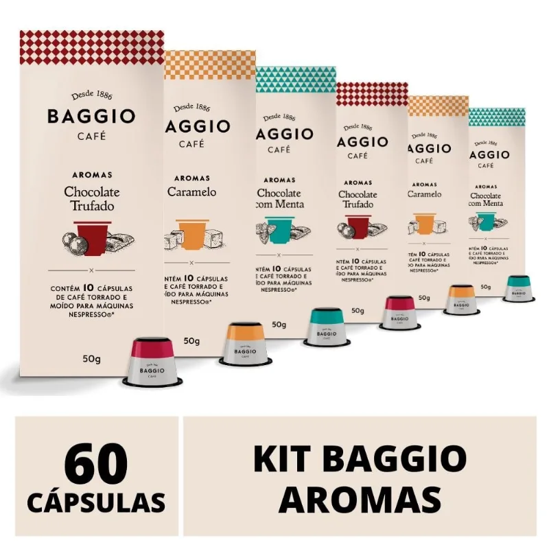 60 Cápsulas Para Nespresso – Café Baggio – Chocolate Trufado, Menta e Caramelo