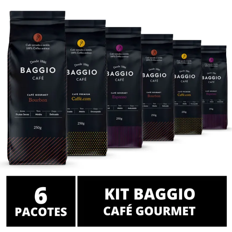 Café Em Pó Baggio - 6 Pacotes - 1.500g - Café Gourmet Arábica Moído
