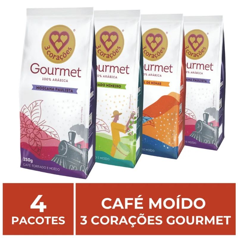 4 Pacotes de 250g, Café Moído, Três Corações Gourmet