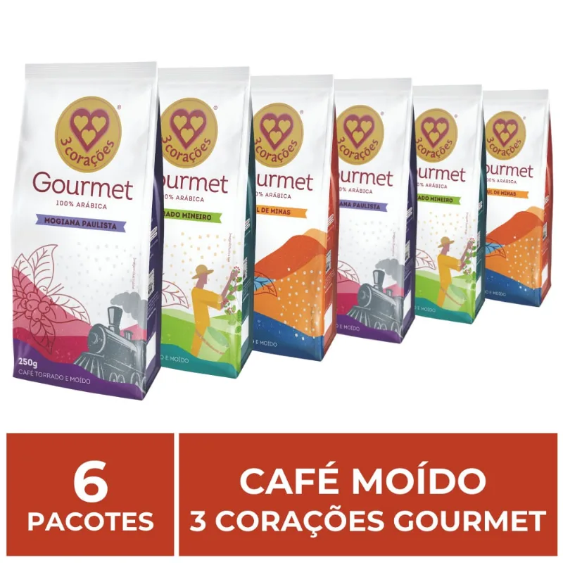 6 Pacotes de 250g, Café Moído, Três Corações Gourmet