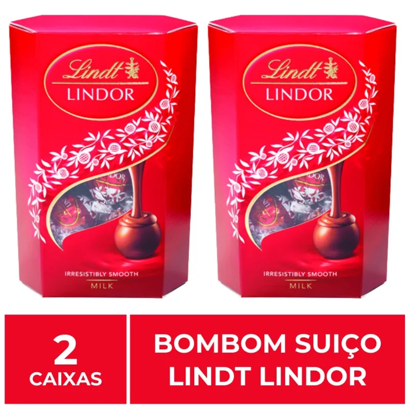 2 Caixas de 200g, Bombons de Chocolate Suiço, Lindt Lindor