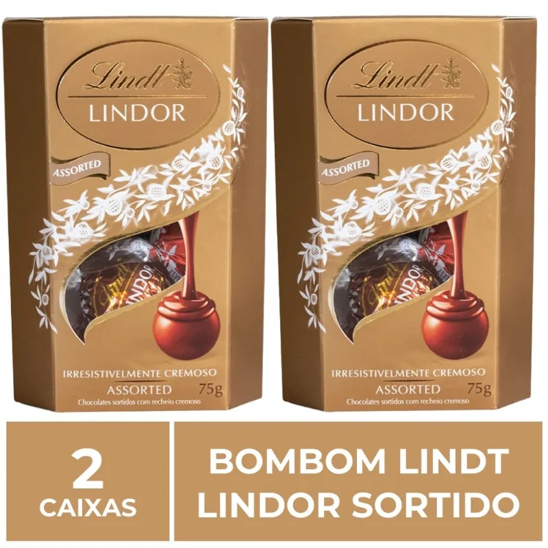 Bombom de Chocolate Suço Lindt Lindor Sortido, 2 Caixas 75G