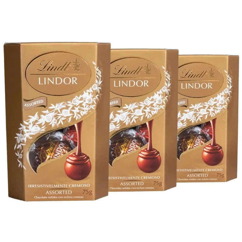 Bombom Sortido De Chocolate Suço Lindt Lindor, 3 Caixas 75G