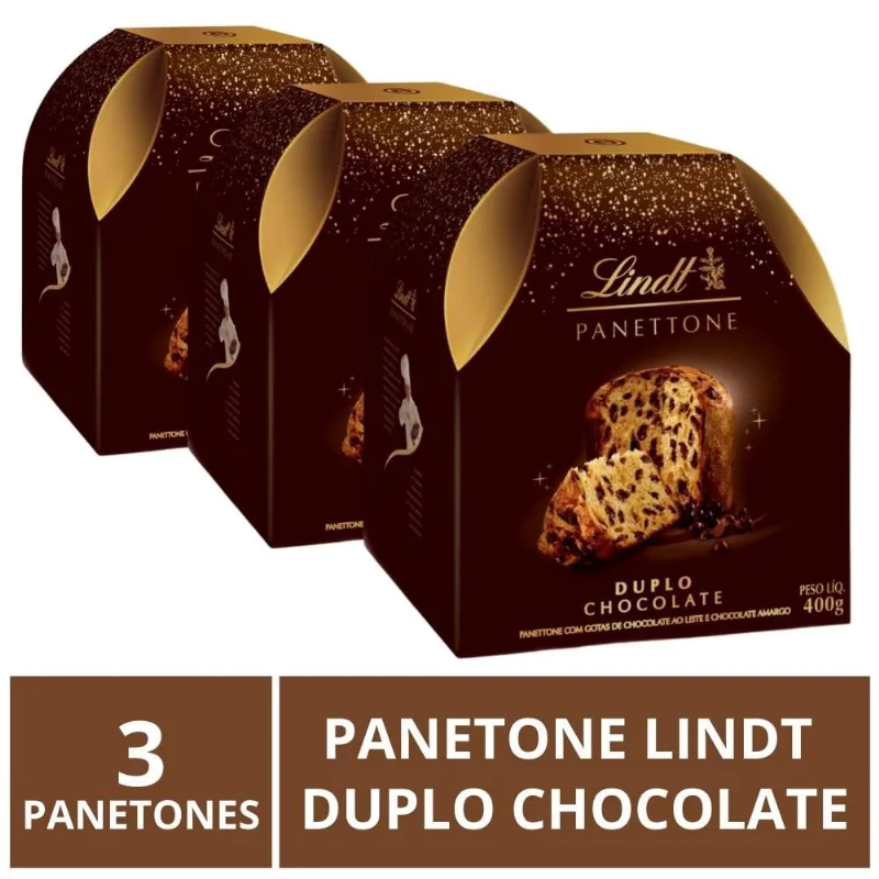 Panetone Lindt, Duplo Chocolate, 3 Panettones de 400g
