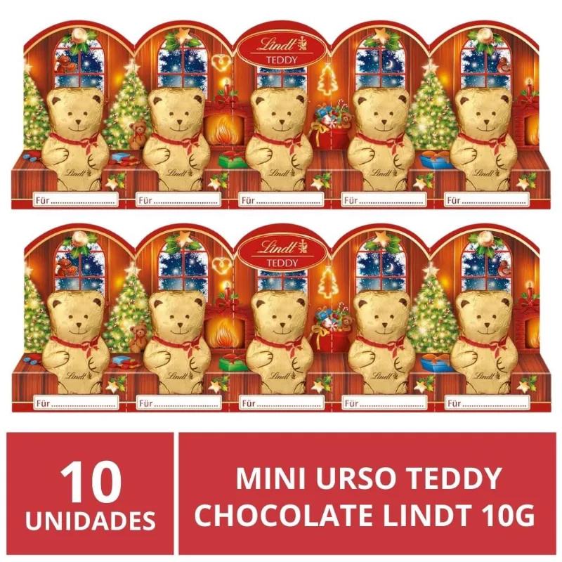 Chocolate Lindt Importado, 10 Ursinhos Teddy de 10g