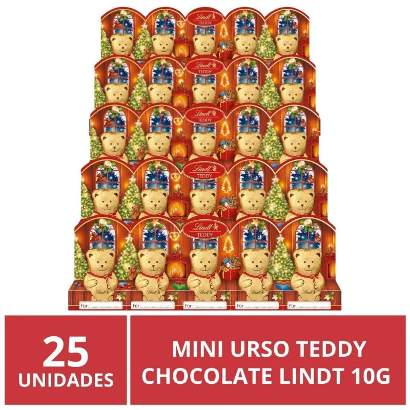 Chocolate Lindt Importado, 25 Ursinhos Teddy de 10g