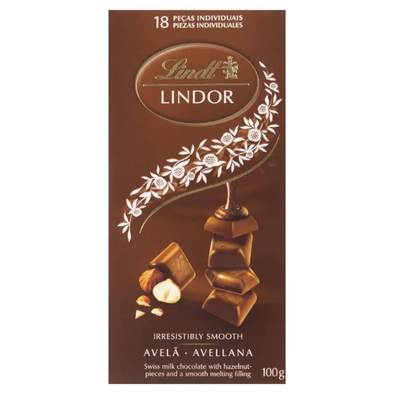 Chocolate Ao Leite Com Avelã, Lindt Lindor, Barra De 100G