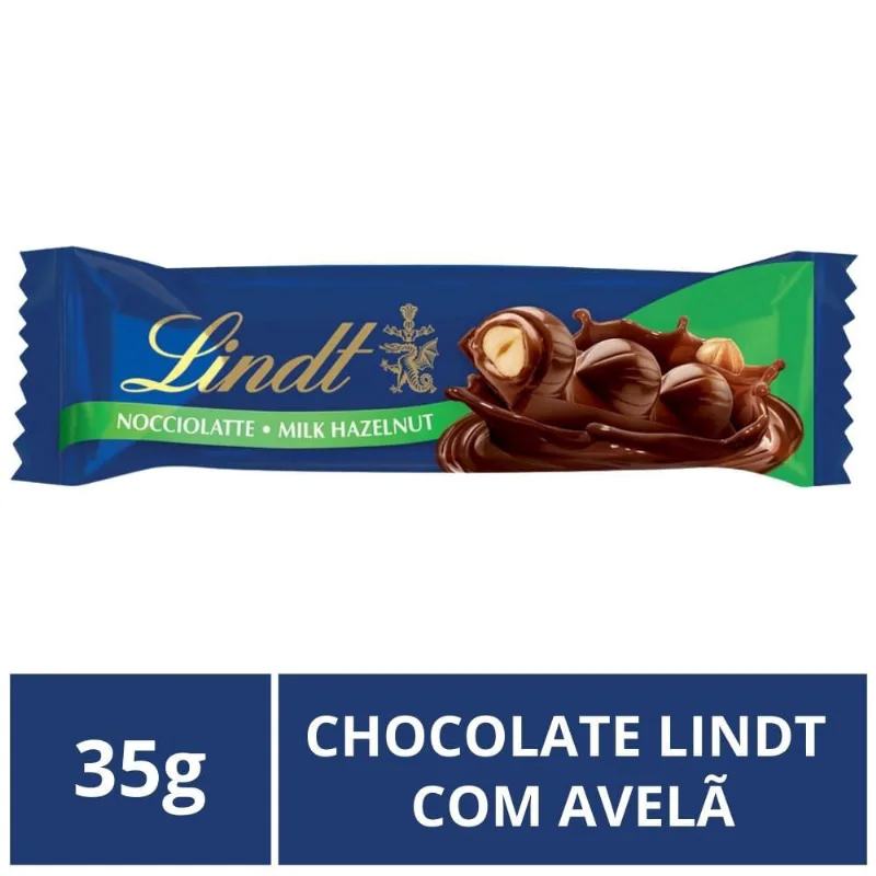 Chocolate Lindt Barra, Ao Leite com Avelã, Barrinha de 35g
