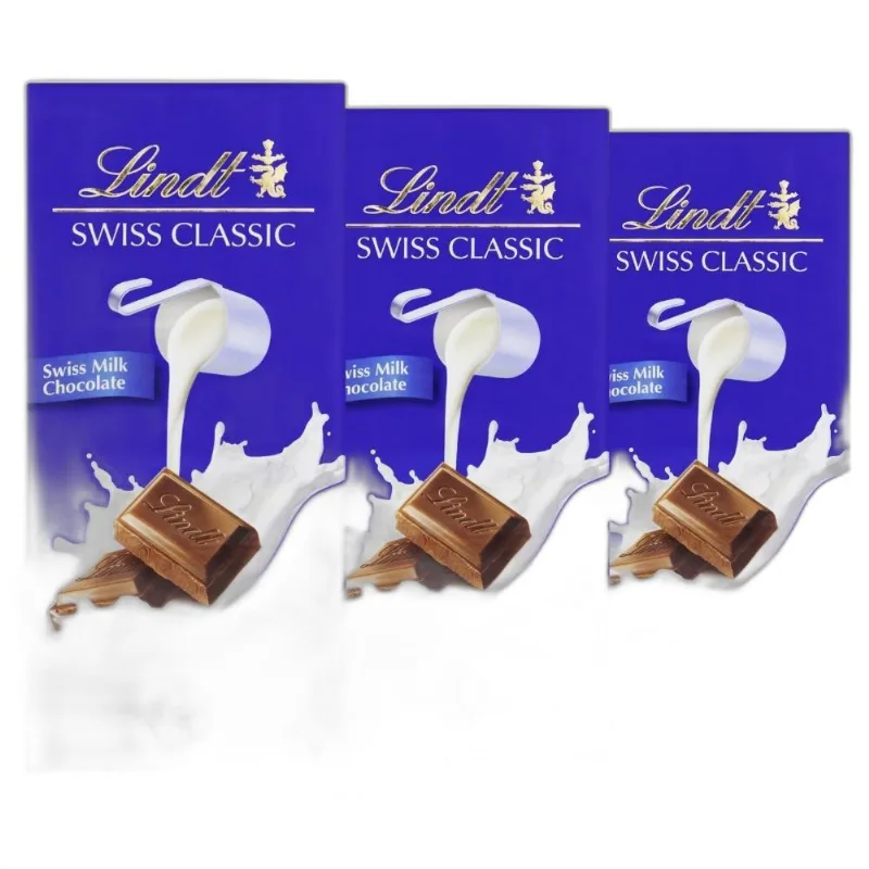 Chocolate Ao Leite, Lindt Classic, 3 Barras De 100G