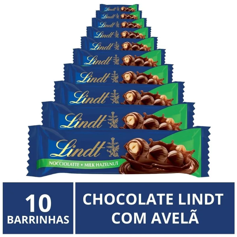 Chocolate Lindt Barra, Ao Leite Avelã, 10 Barrinhas de 35g