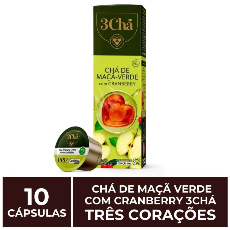 10 Cápsulas 3 Corações, Chá Maçã Verde e Cranberry