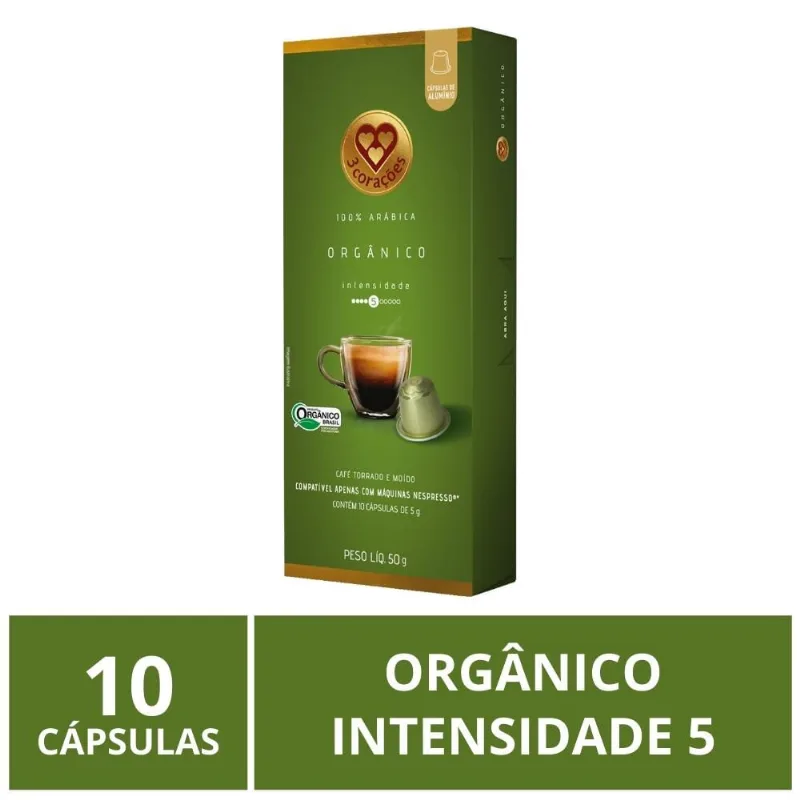 10 Cápsulas para Nespresso, 3 Corações, Orgânico