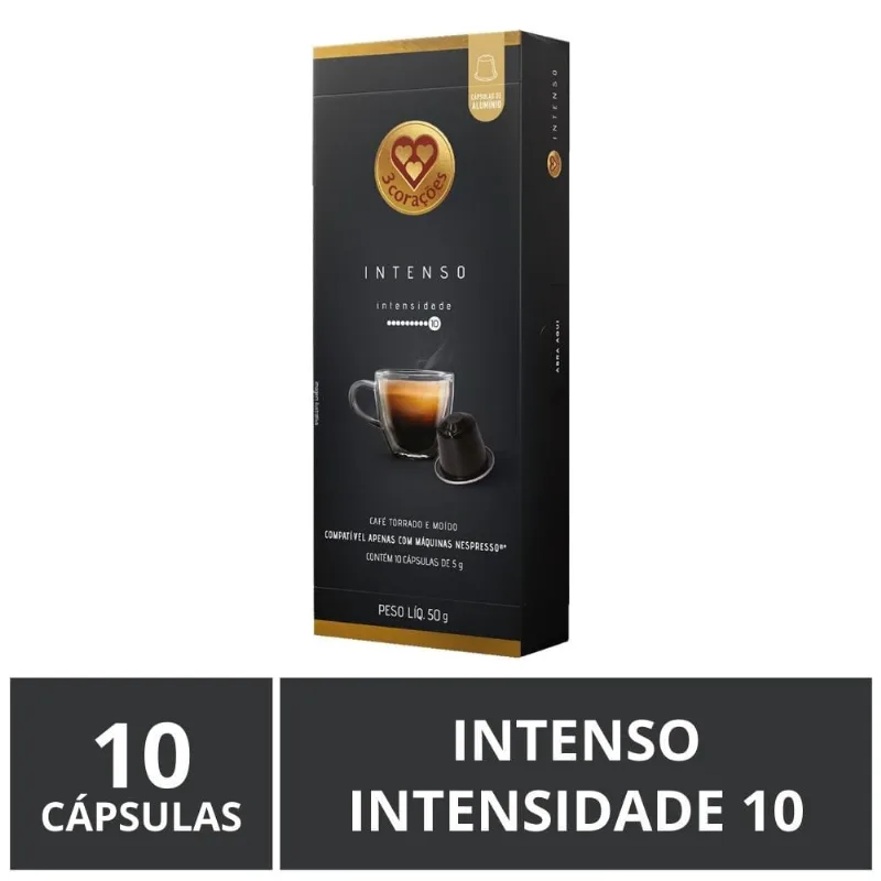 10 Cápsulas para Nespresso, 3 Corações, Intenso